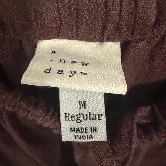 Women's Mid-Rise Wide Leg Linen Pull-On Pants - A New Day™ Brown M: Seam Pocket - Picture 3 of 14